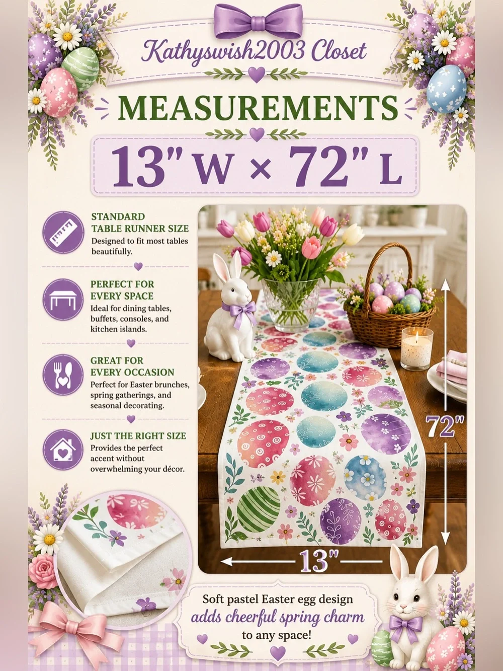 Colorful Eggs Floral Spring Table Runner